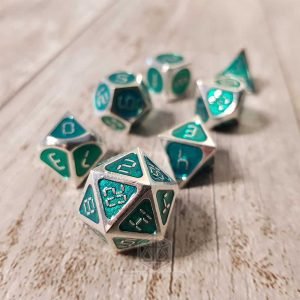 Arboria Metal Engraved Polyhedral dice set silver green 1 DME026