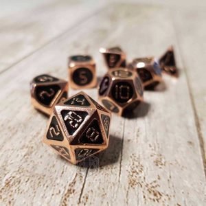 Dark Sunset Metal Engraved Polyhedral dice set copper black 1 DME022