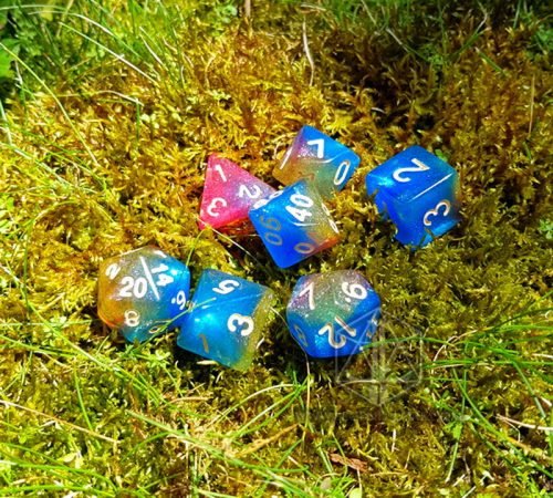 Dying Galaxy polyhedral rpg dice set multicolor glitter blue pink 3 DPL016