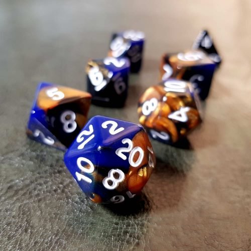 EarthSky polyhdral rpg dice set bicolor blue orange 1 DPL049