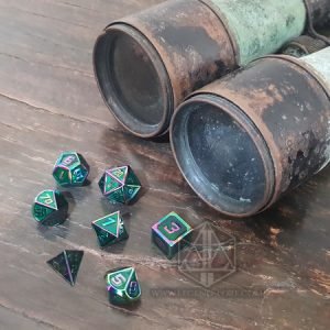 Enchanted Forest Metal Engraved Polyhedral dice set iridescent green 1 DME047