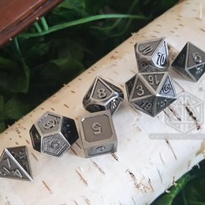 Forged Metal Engraved Polyhedral dice set silver 1 DME033