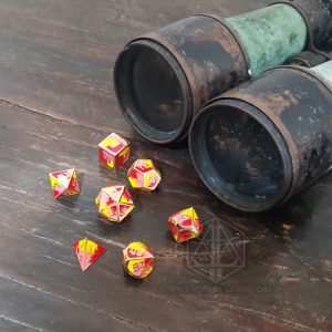 Jester Metal Engraved Polyhedral dice set bicolor red yellow 1 DME039