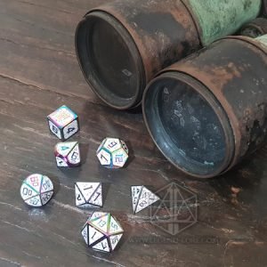 Nightmare Dust Metal Engraved Polyhedral dice set iridescent white 1 DME043