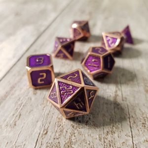 Pandemonium Metal Engraved Polyhedral dice set copper purple 1 DME025 1