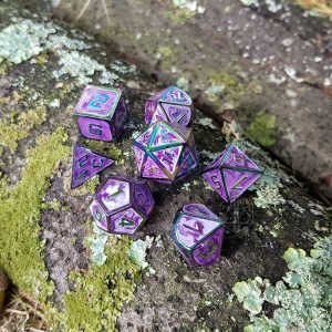 Portal Metal Engraved Polyhedral dice set iridescent purple 1 DME045