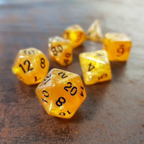 Sparkling Gold glitter polyhedral rpg dice set transparent gold 1 DPL074