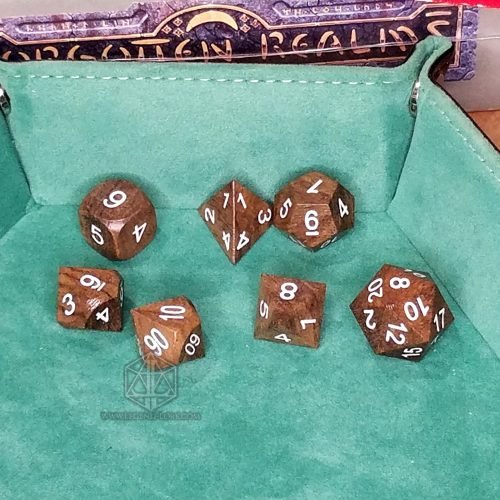 Woodland Rebirth polyhedral dice set Zebrano natural wood 2 DLE005 2