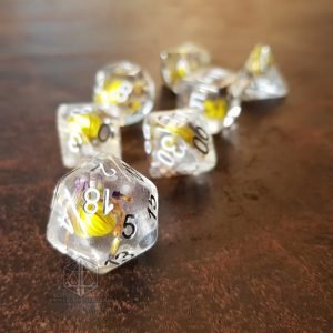 Energy Flowers resin polyhedral rpg dice set inclusions flowers yellow 1 DPL133