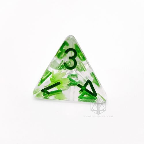 Forest Flowers resin polyhedral dice set inclusions glitters flowers green D4 DPL132 2