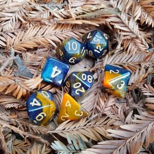 Yggdrasil polyhedral dice set stardust glitter bicolor blue brown 1 DPL139 1