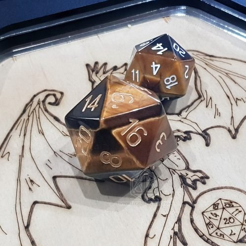 Eye of the Beast jumbo polyhedral stone dice tiger eye brown black gold 2 DPS003 1