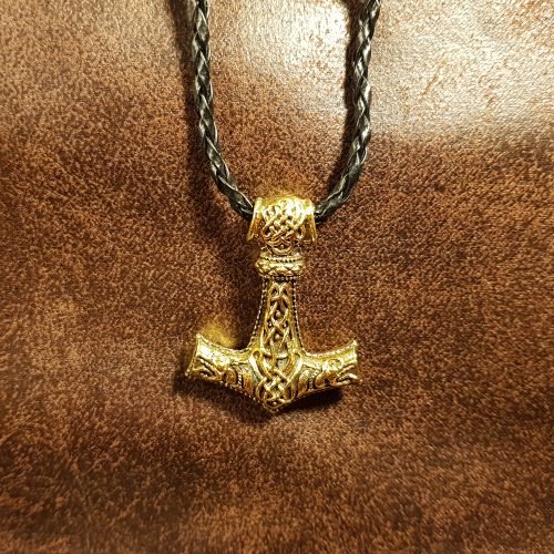 Force Necklage gold metal pendant pu leather Thor hammer Mjolnir viking celtic fashion 1 GIO022 1