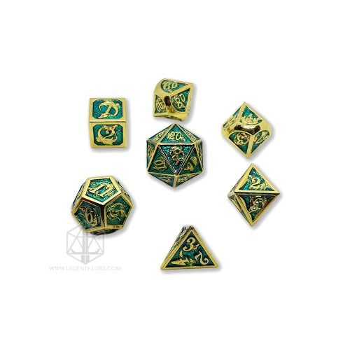 Ancient Green Dragon polyhedral dice set metal dragon gold PB 1