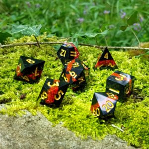 DICE - METAL - EN - SEO 31 Obsidian Shards: Glowing Ember – Sharp Resin Dice Set