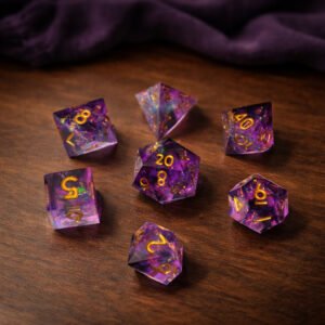 Moonveil Amethyst Shards – Set di Dadi in Resina a Spigolo Vivo