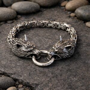 Legend-Lore. com - Shop 9 The Twin Wolves’ Oath – Metal Bracelet