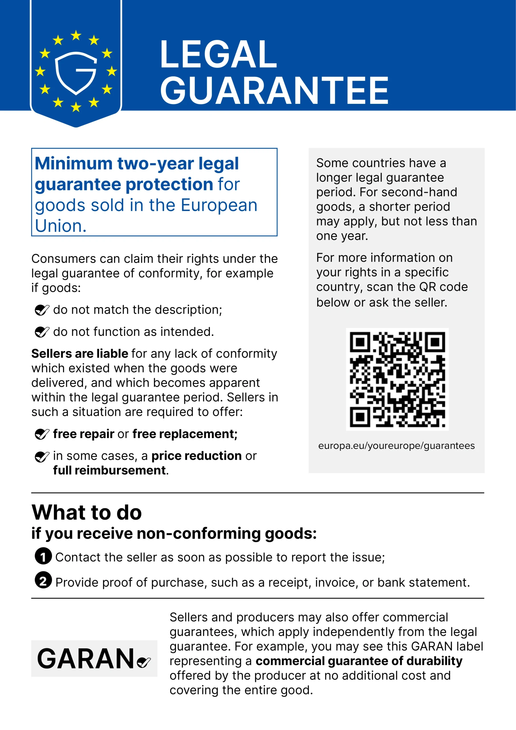 Official EU Harmonised Legal Guarantee of Conformity Notice